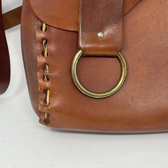 Vintage handmade leather shoulder bag stitching floral 1970s tooling - Picture 3 of 16